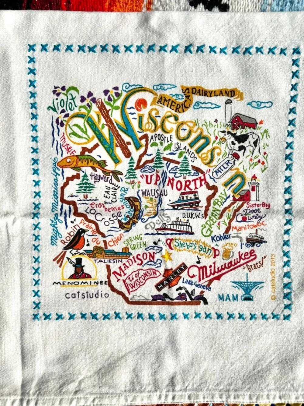 Catstudio Kitchen Towel with Wisconsin Cities and Landmarks